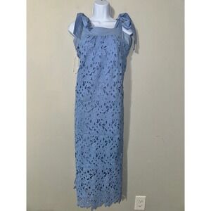 Renee C. Women's Blue Lace Midi Dress Sleeveless Tie Strap Size S